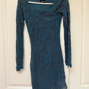 Just Cavalli Shimmering Teal Long-Sleeve Dress